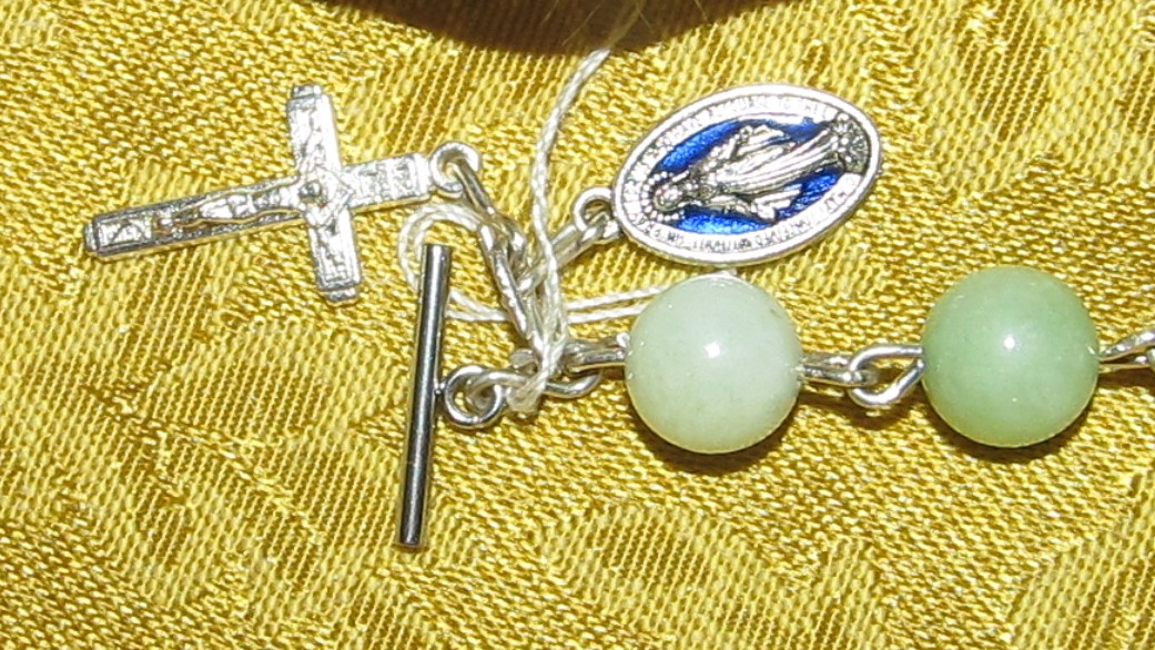 Amazonite Rosary Bracelet Crucifix and Medal detail