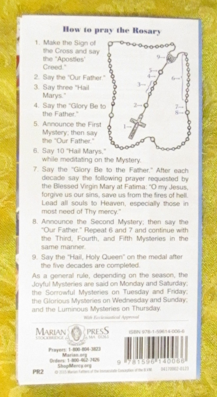 Rosary Pamphlet back cover