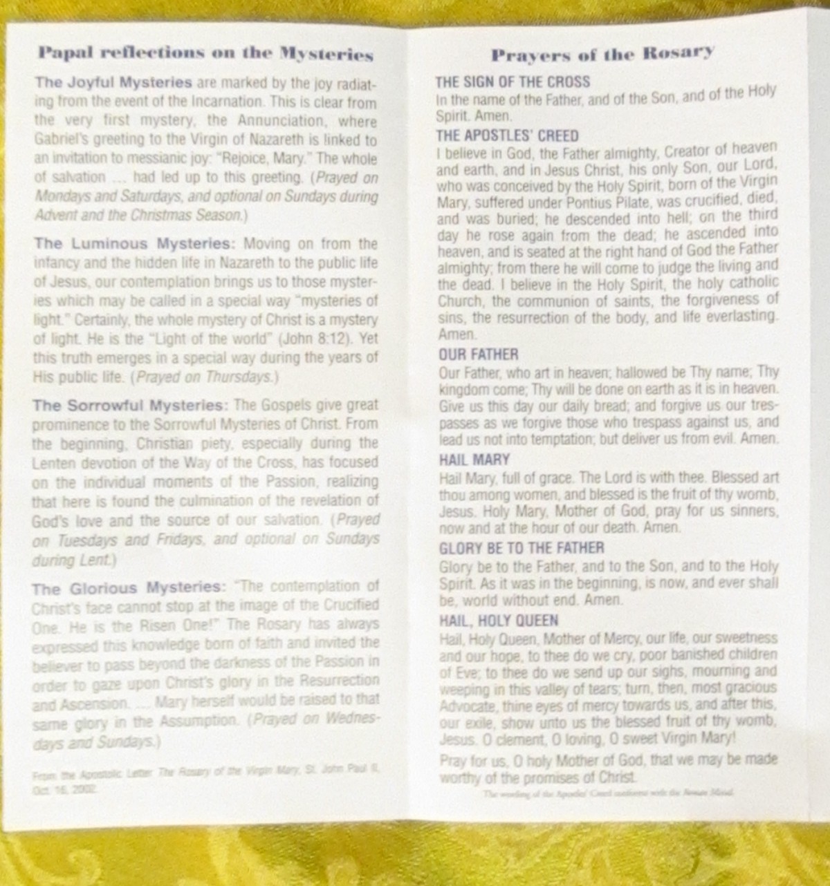Rosary Pamphlet Prayers