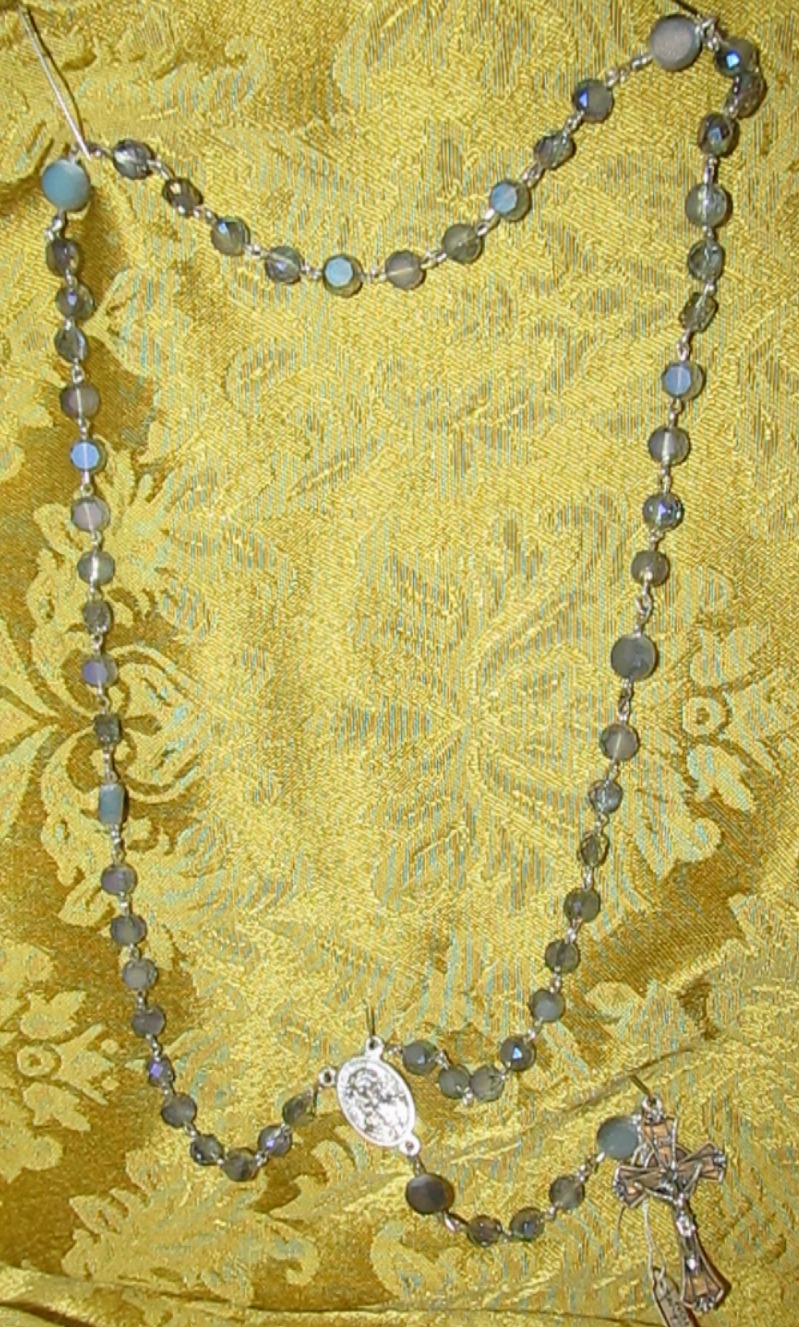Smokey Blue Rosary Displayed