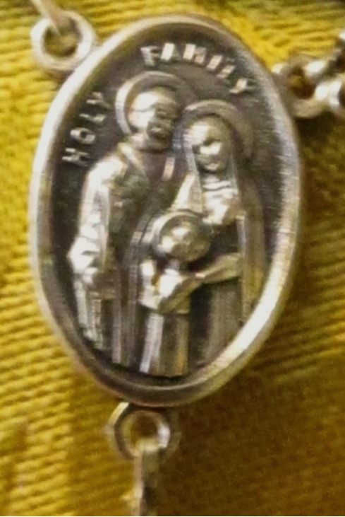 Tiger Eye Glass Rosary Holy Family detail
