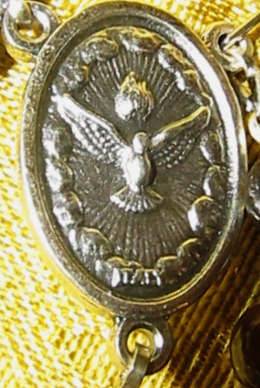 Tiger Eye Glass Rosary Holy Spirit detail