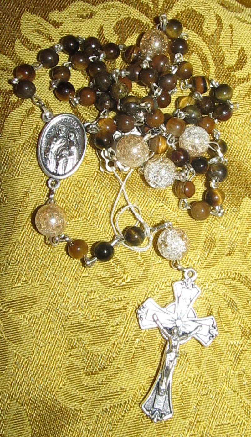 Tiger Eye Glass Rosary gathered