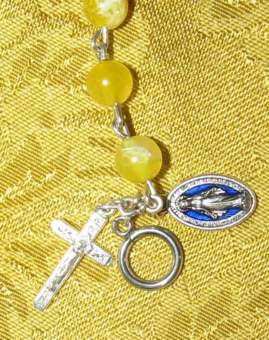 Yellow Quartz Rosary Bracelet crucifix and medal detail
