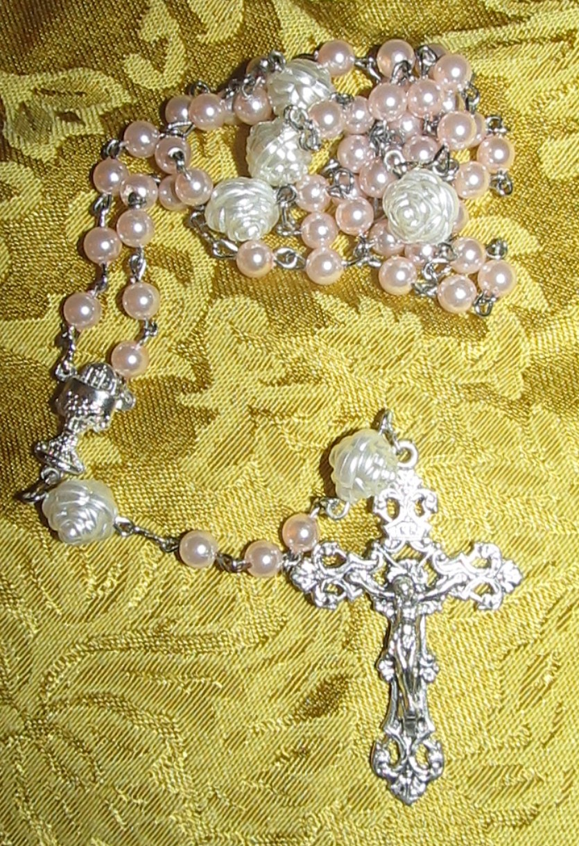 First Communion Pink Rosary Gathered