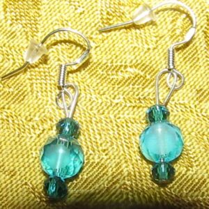 Aqua Blue and Green Glass Sterling Silver Earrings