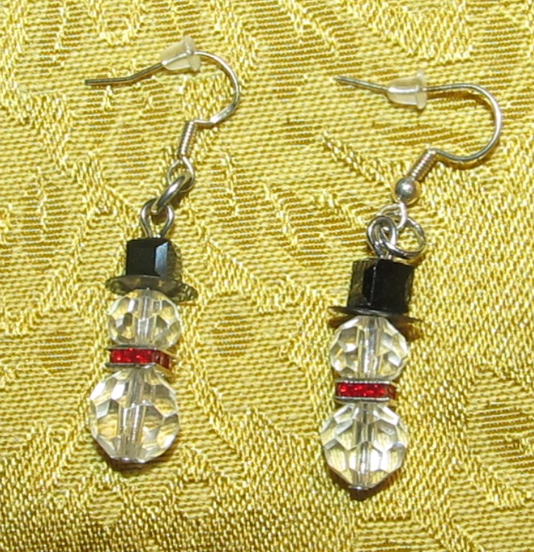 Red Glass Snowmen Earrings