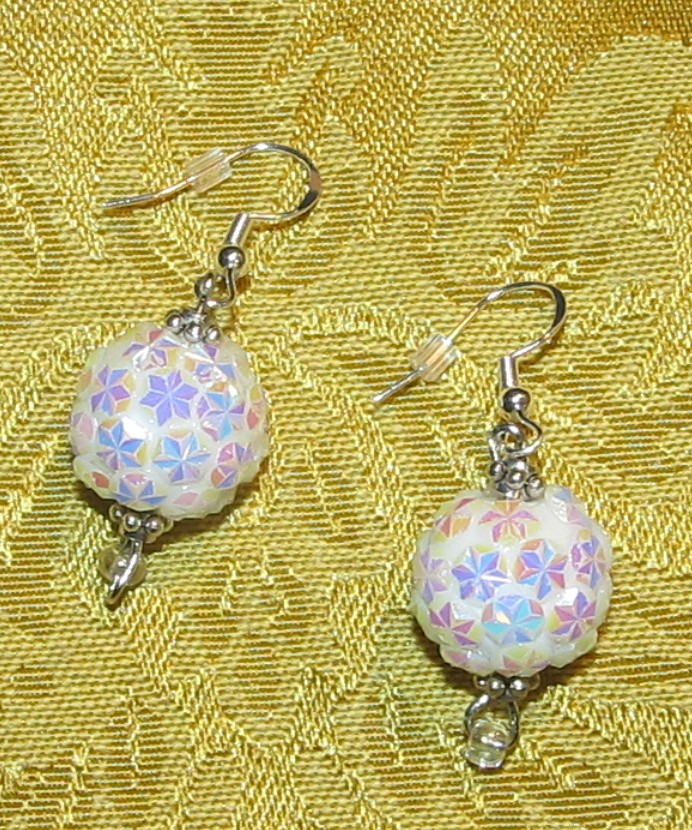 White Snowball Earrings