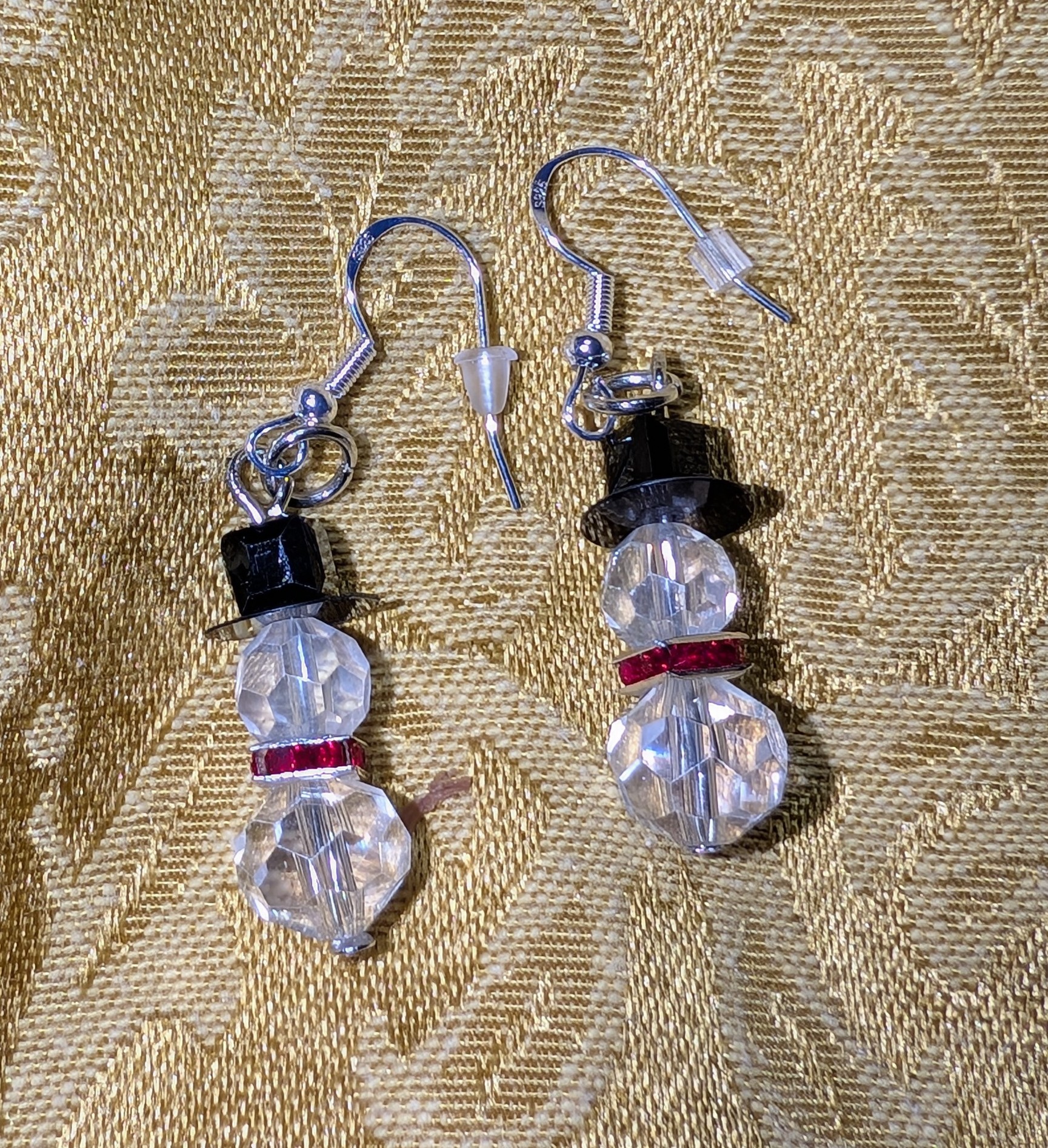Snowmen Earrings Red Accent