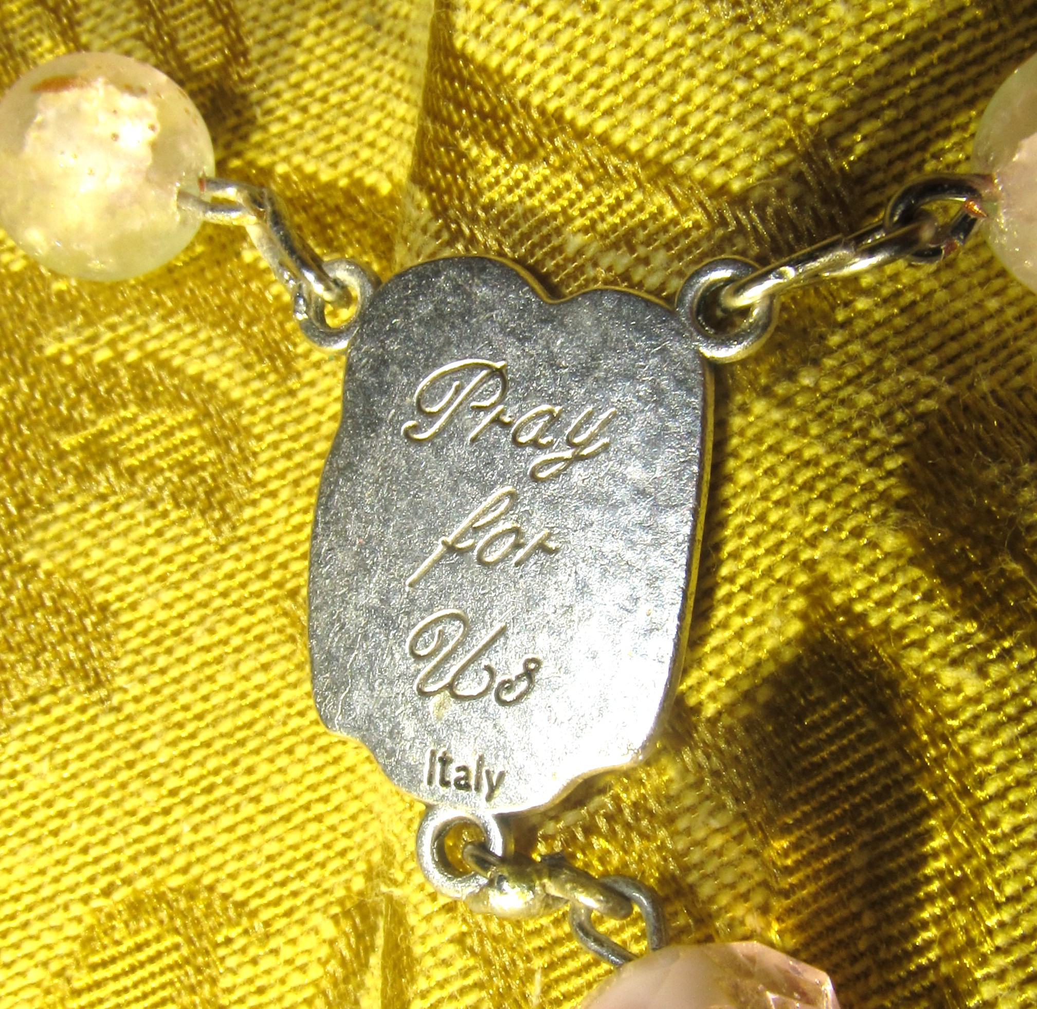 Golden Raindrop Rosary Center Back