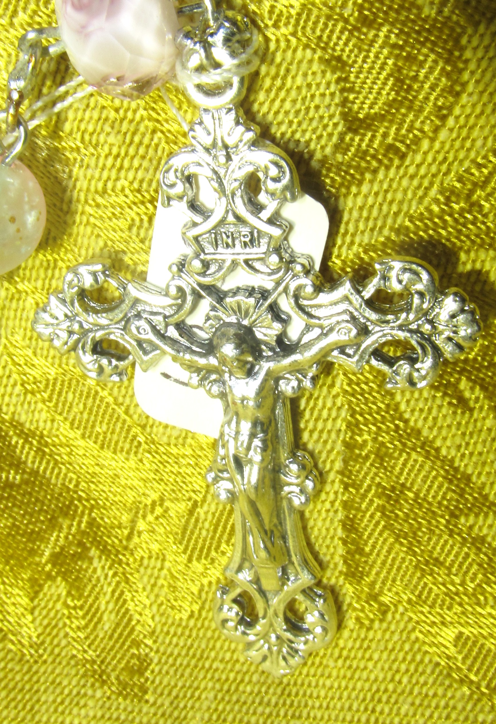 Golden Raindrop Rosary Crucifix