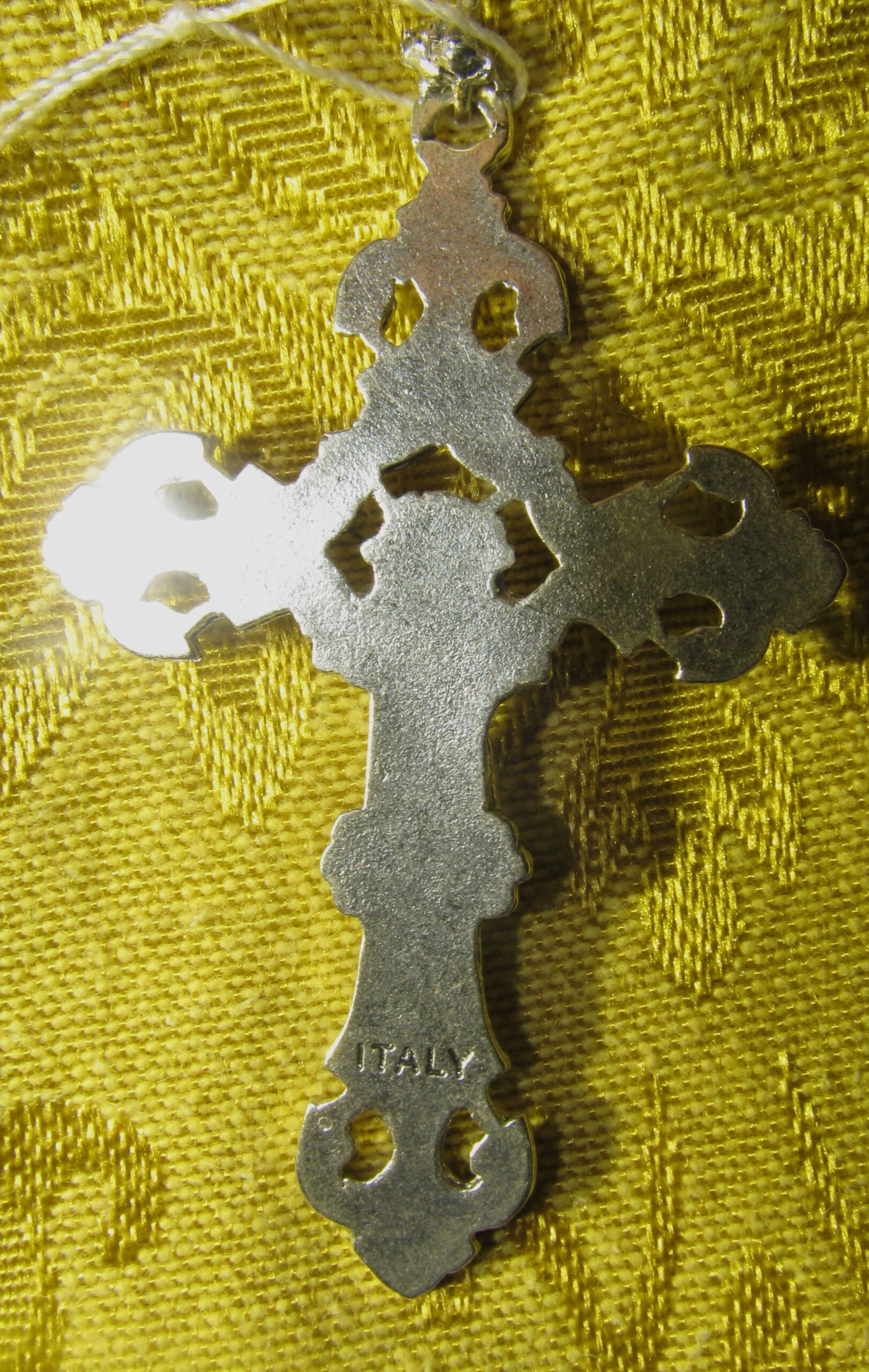 Golden Raindrop Rosary Crucifix Back
