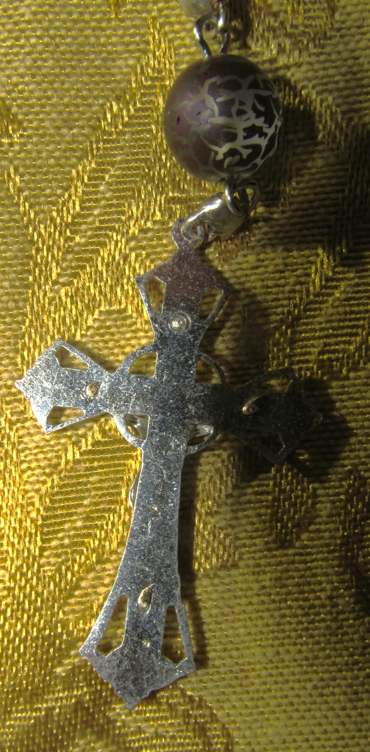 Lava Stone Rosary Crucifix Back